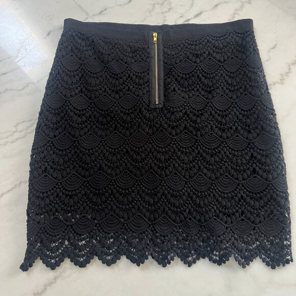 $79 MNG by Mango Black Lace Skirt Women’s Medium Lined Cotton, Zip Back, Elegant - Picture 3 of 8